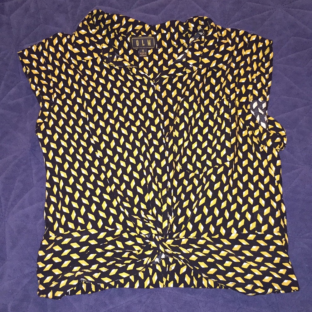 Black and Yellow Tie Up Crop Top